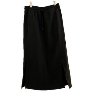 Athleta Black Drawstring Midi Skirt with zippered pockets and 2 front slits L